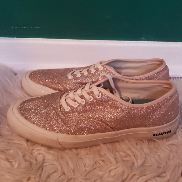 J Crew Seavees Sparkly Rose Gold Sneakers - Picture 2 of 3